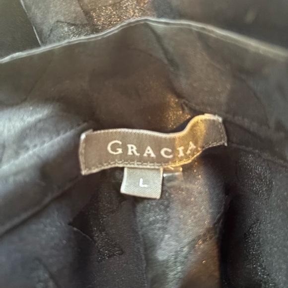 Garcia Women's Black Sheer Floral Blouse Bell Sleeves Peplum Ruffle Collar Large - Picture 5 of 6